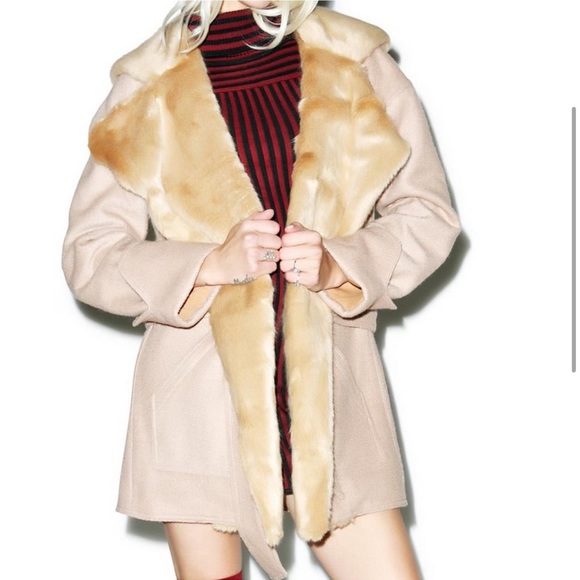 For love and Lemons tan fur trench coat small - Picture 4 of 8